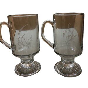 2 Glass Etched Heart Mugs Set